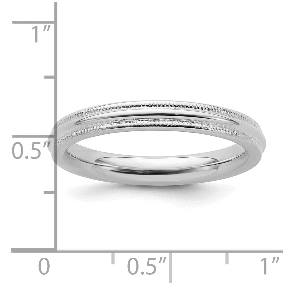 Sterling Silver Rhodium-plated 3mm Comfort Fit Milgrain Size 10 Band