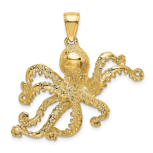 14K Textured Octopus Charm