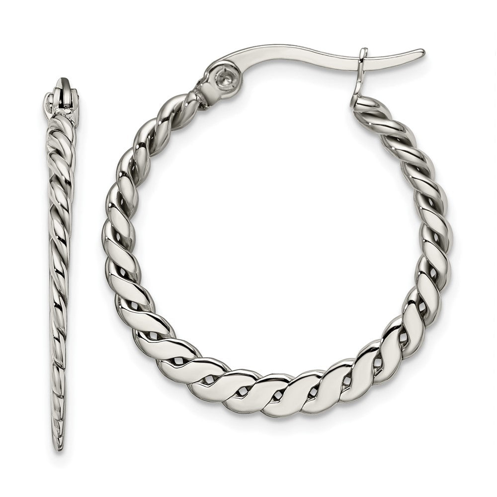 Stainless Steel Polished and Textured Hoop Earrings