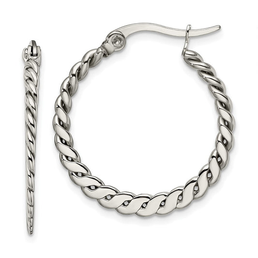 Stainless Steel Polished and Textured Hoop Earrings