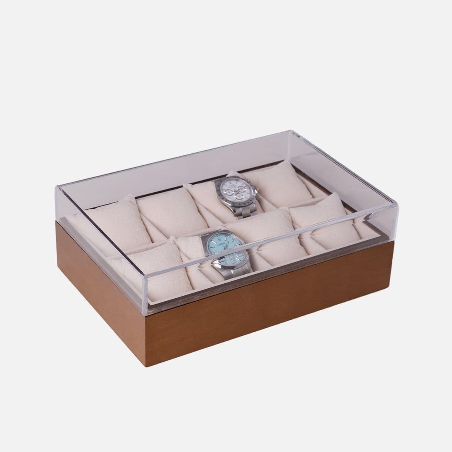 Bey Berk Esme Wood and Acrylic Eight Watch Box, Brown