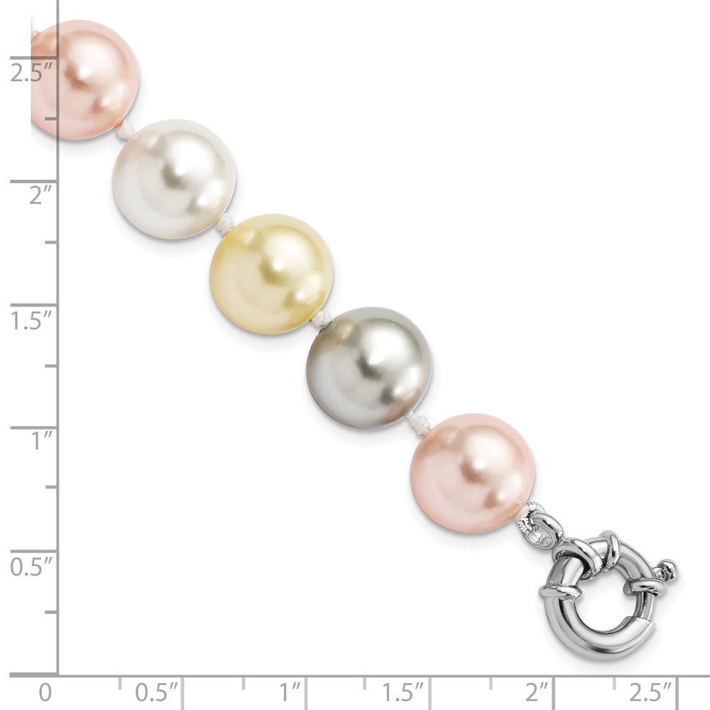 Majestik Sterling Silver Rhodium-plated 12-13mm Multi-Color Imitation Shell Pearl Hand-knotted Bracelet 7.5 inches