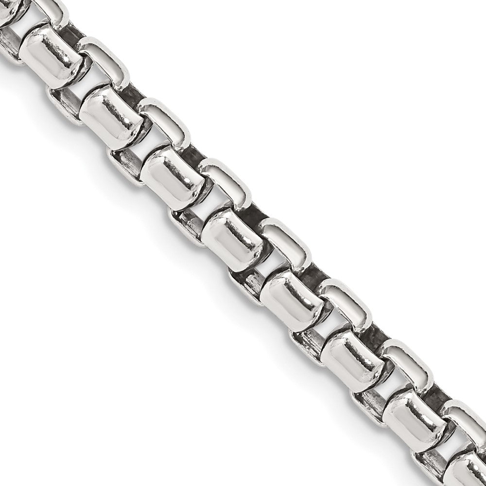 Sterling Silver Antiqued 5.2mm Round Box Chain 24 Inches