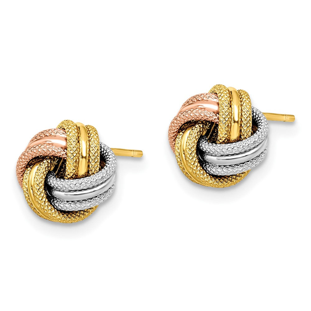 14K with White and Rose Rhodium Knot Polished D/C Post Earrings