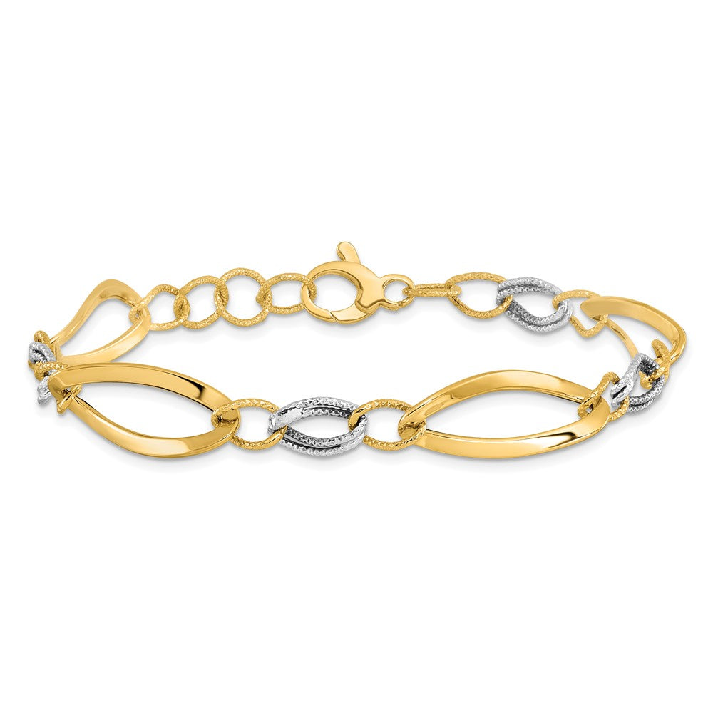 14K Two-tone Polished and D/C Link w/1/2in. ext. Bracelet 7.5  inches