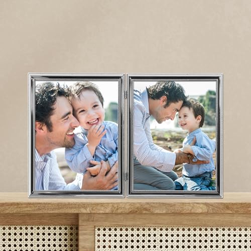 Lawrence Frames 510780D Silver Plated Double Bead 8x10 Hinged Double Picture Frame