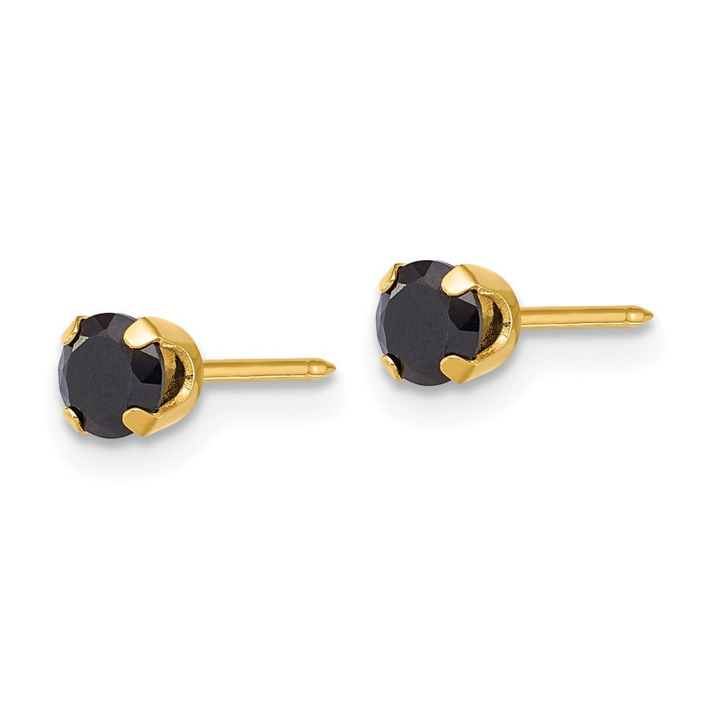 Inverness 14K Gold Polished 4mm Black CZ Stud Post Piercing Earrings