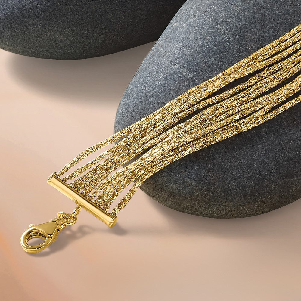 14K Textured Fancy Mesh Multi-strand w/.75in Ext. Bracelet 7.75  inches
