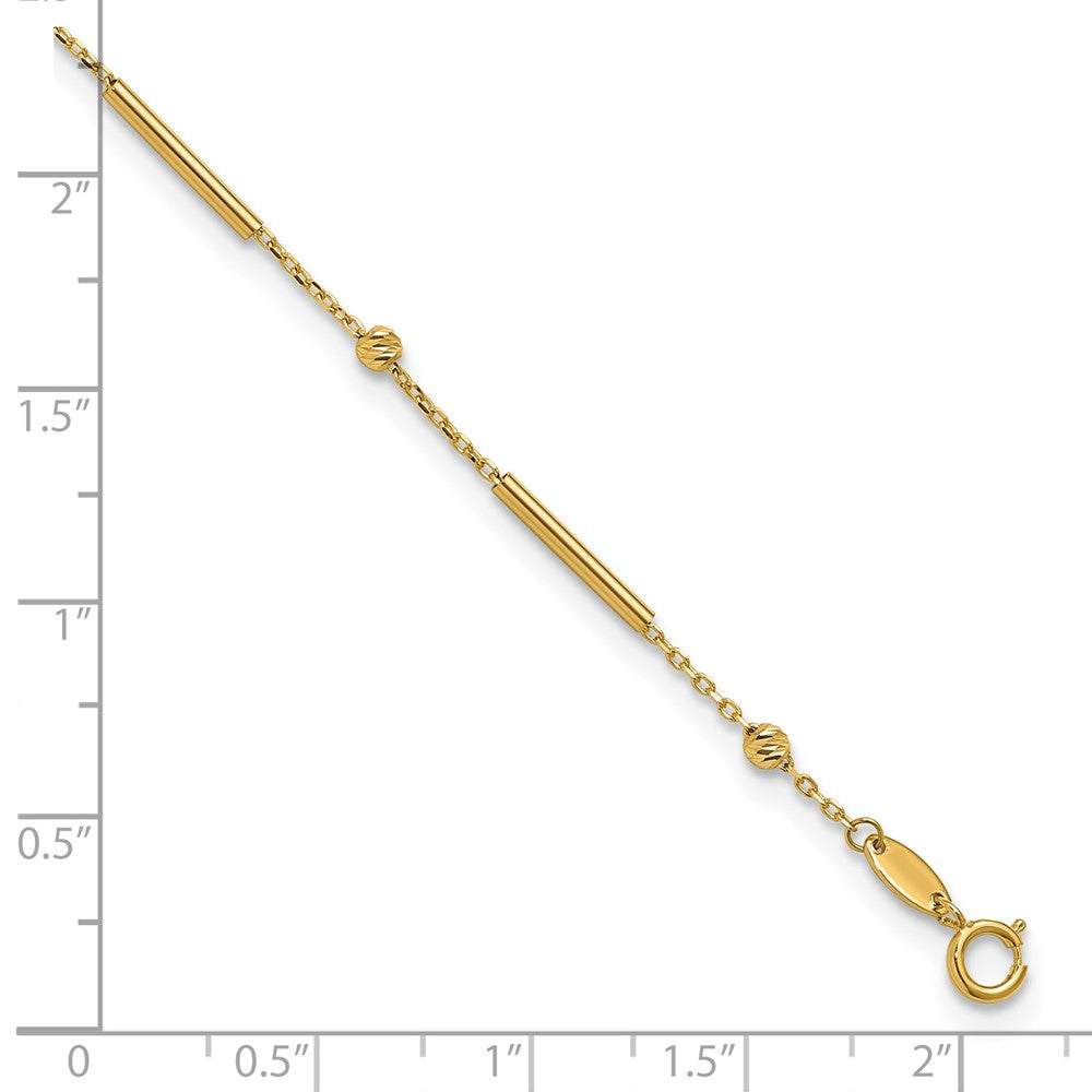 10K Polished and Diamond-cut bar 9in Plus 1in ext. Anklet