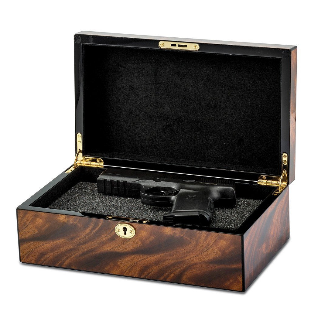 Luxury Giftware by Jere Tiger Wood Veneer High Gloss Finish Multi Use Locking Collector Box QJJG353