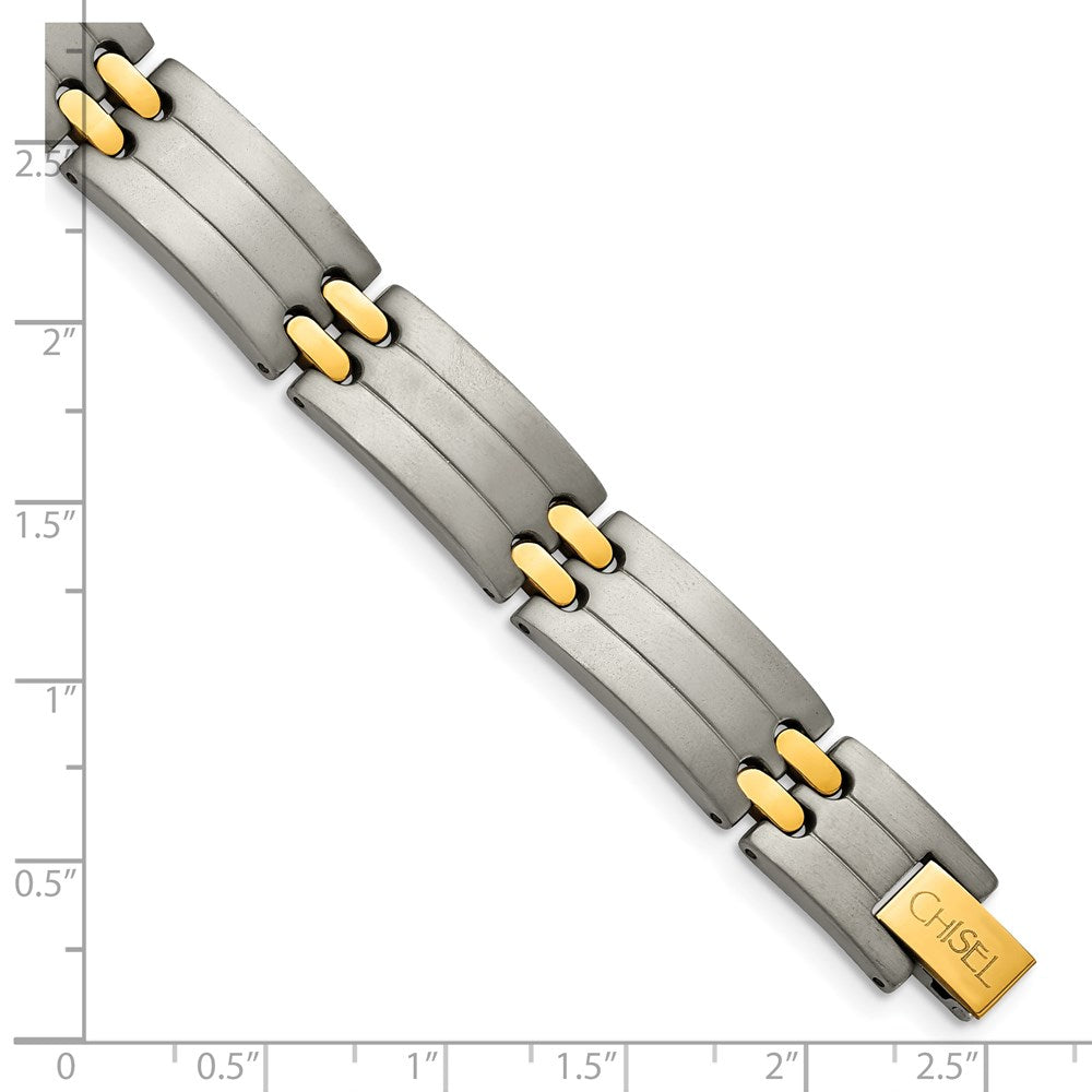 Titanium Brushed and Polished Yellow IP-Plated 8.5in Bracelet 8.5 inches