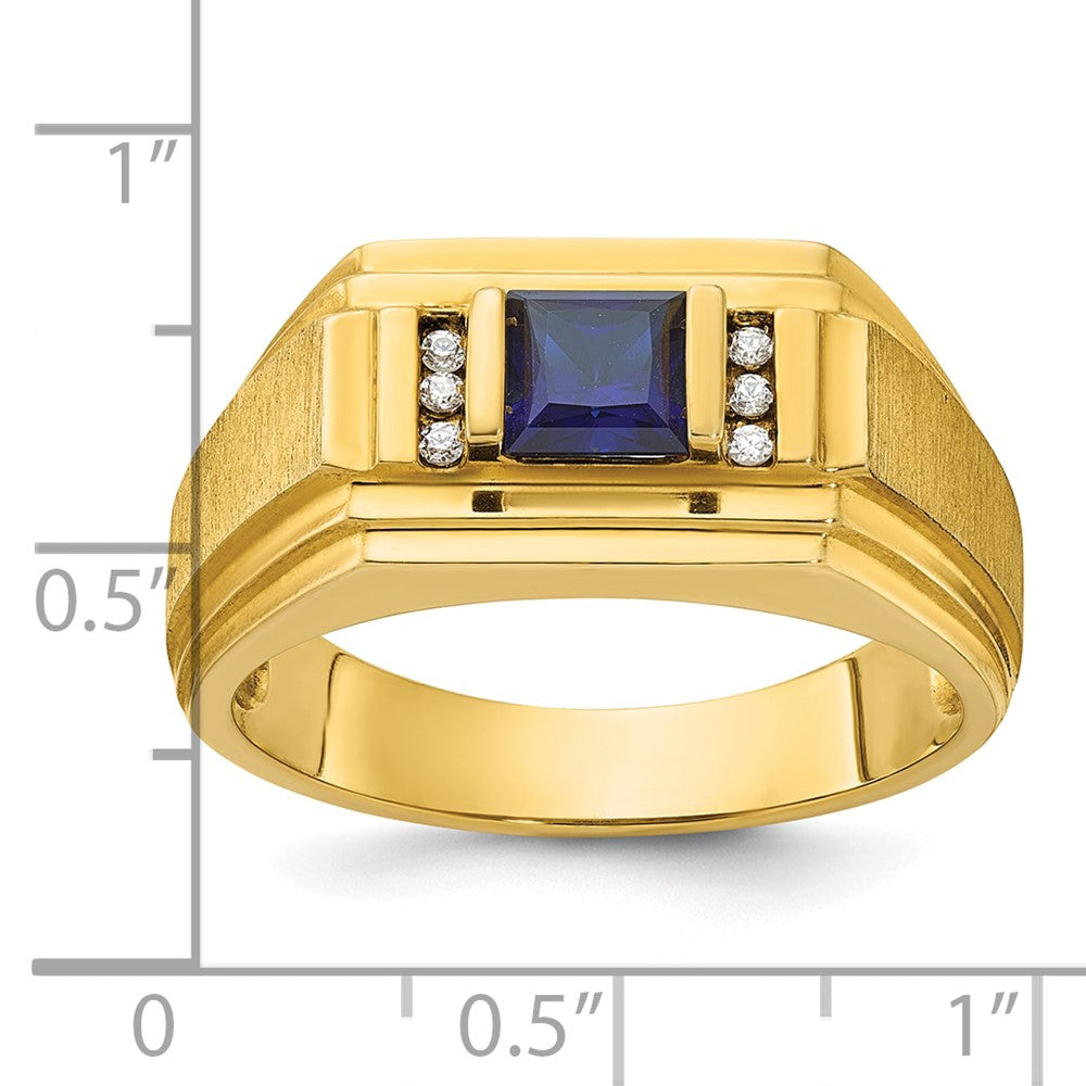 14k IBGoodman Men's Created Sapphire and 1/20 carat Diamond Satin Complete Ring