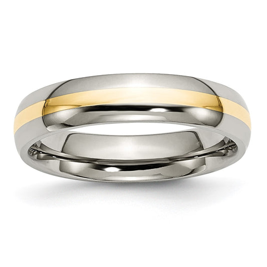 Titanium Polished w/14k Yellow Inlay 5mm Band Size - 13