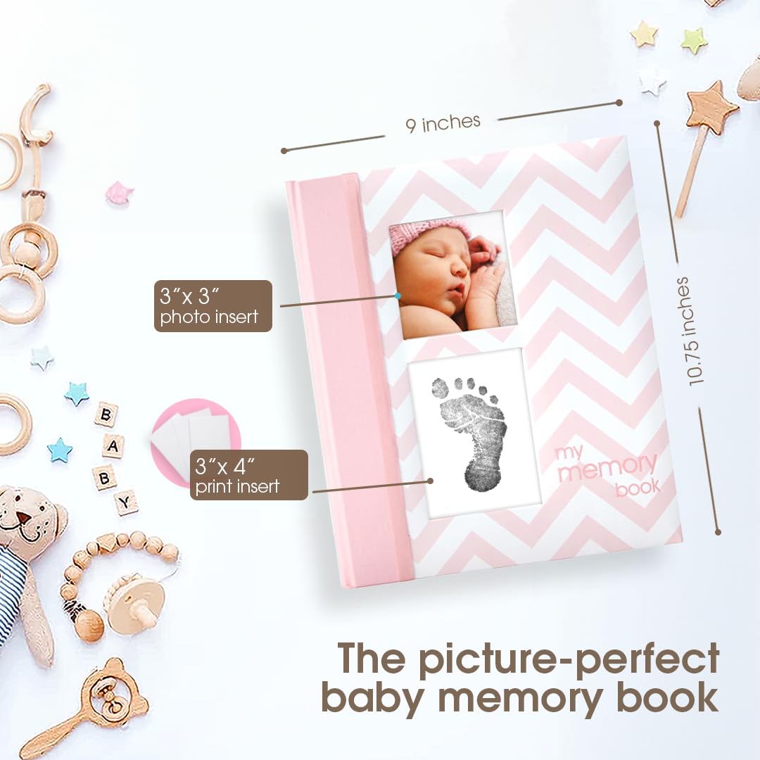 Pearhead Chevron Baby Book and Clean Touch Ink Pad, Pink