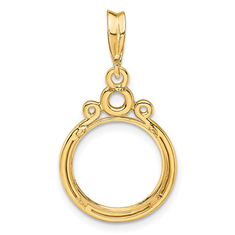 Wideband Distinguished Coin Jewelry 14k Polished Triple Circle Top 13.0mm Prong Coin Bezel Pendant