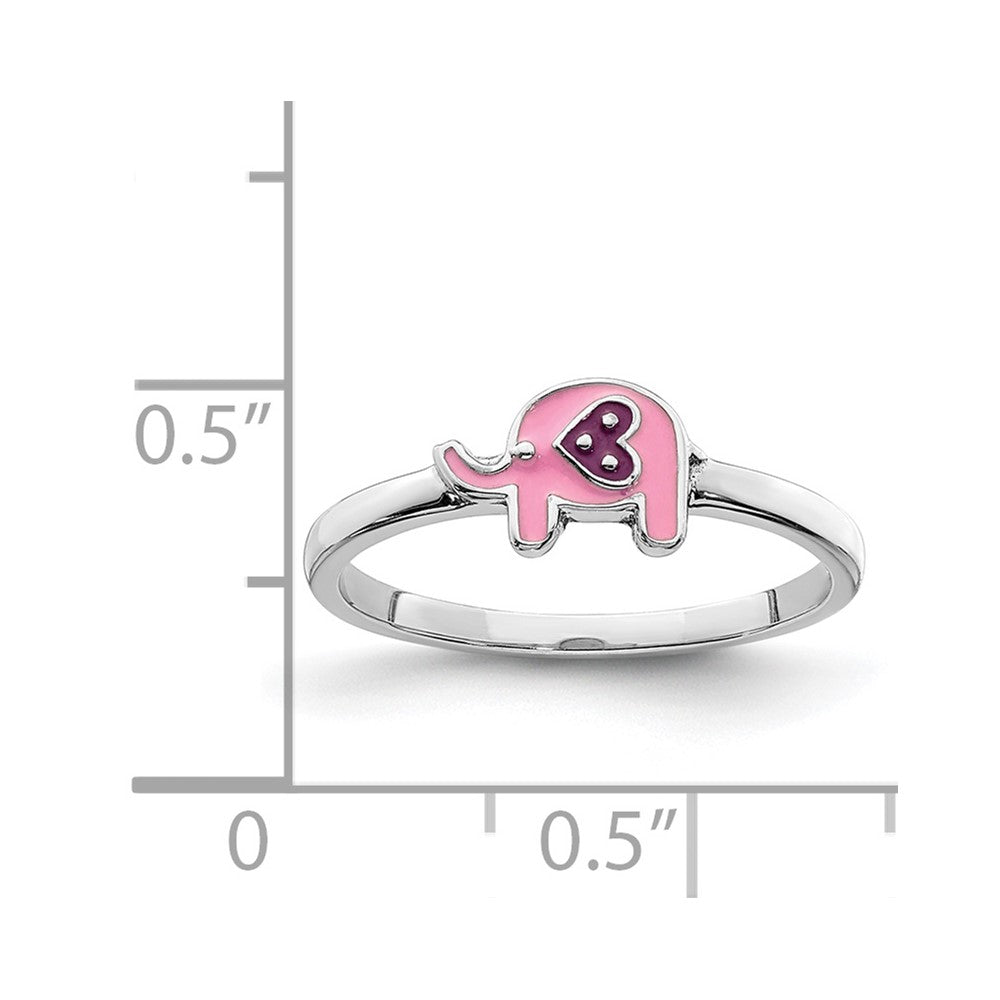Sterling Silver Rhodium-plated Childs Enameled Pink Elephant Ring