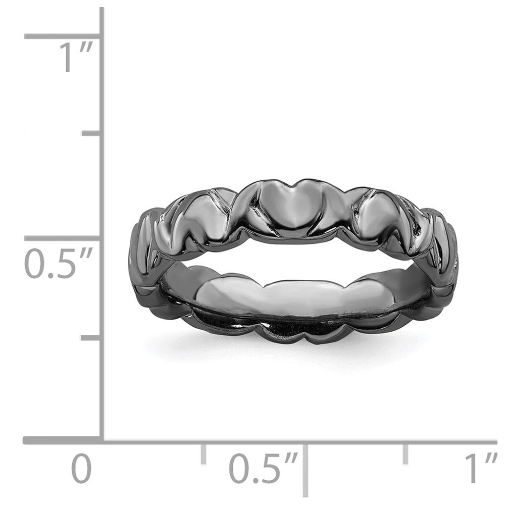 Sterling Silver Stackable Expressions Black-plated Hearts Ring Size -9
