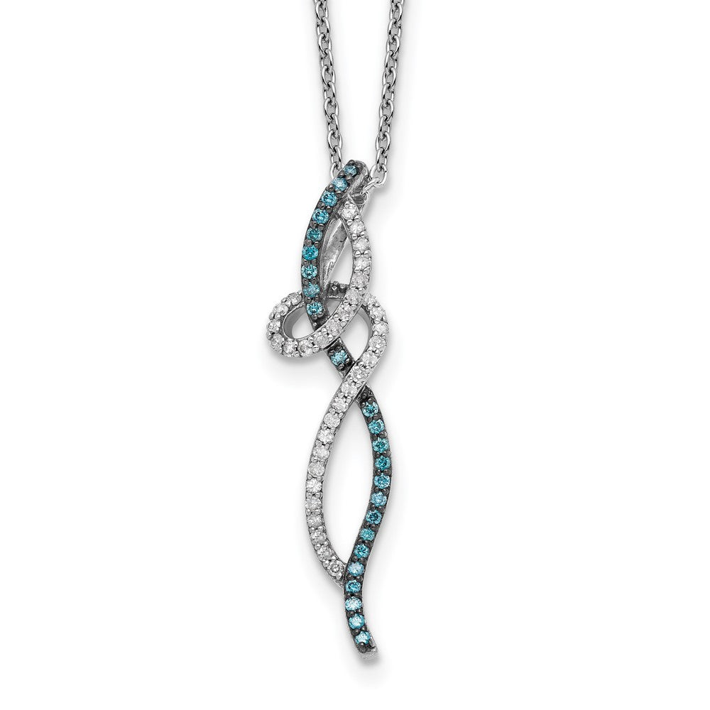 White Night Sterling Silver Rhodium-plated Swirl White and Blue Diamond 18 inch Necklace with 2 Inch Extender 18 Inches