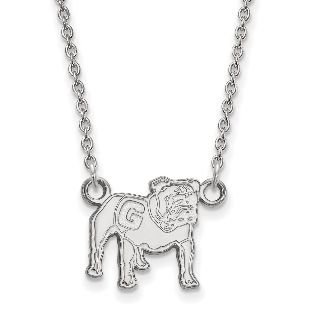 Sterling Silver Rhodium-plated LogoArt University of Georgia Bulldog Small Pendant 18 inch Necklace QSS066UGA-18