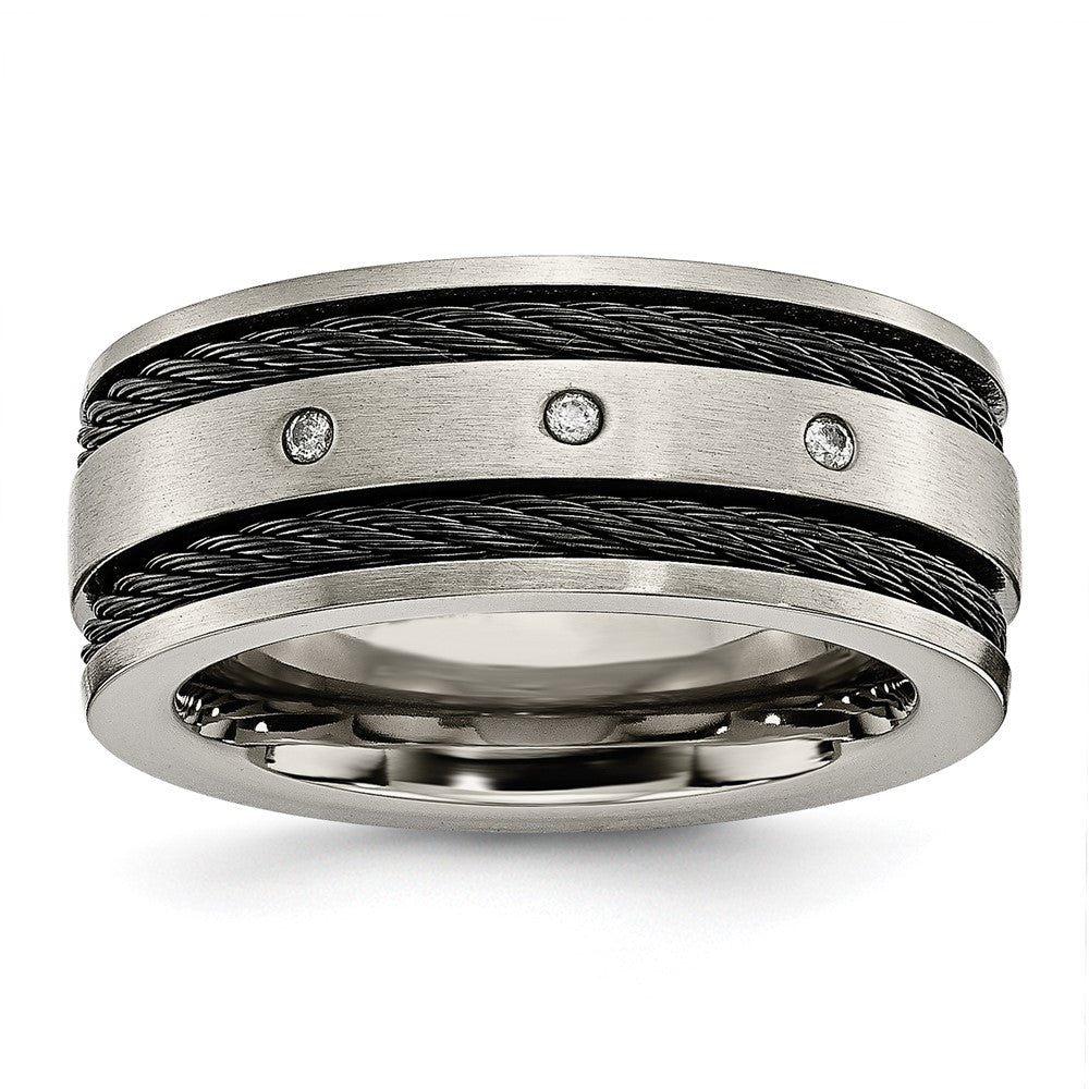 Titanium Brushed Black IP-plated Cable 1/20ct Diamond 10mm Band Size - 9