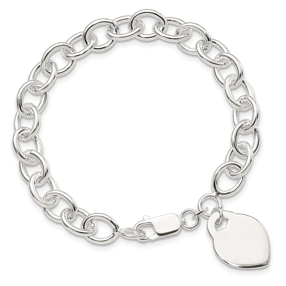 Sterling Silver Polished Engraveable Heart Bracelet 7.25 inches