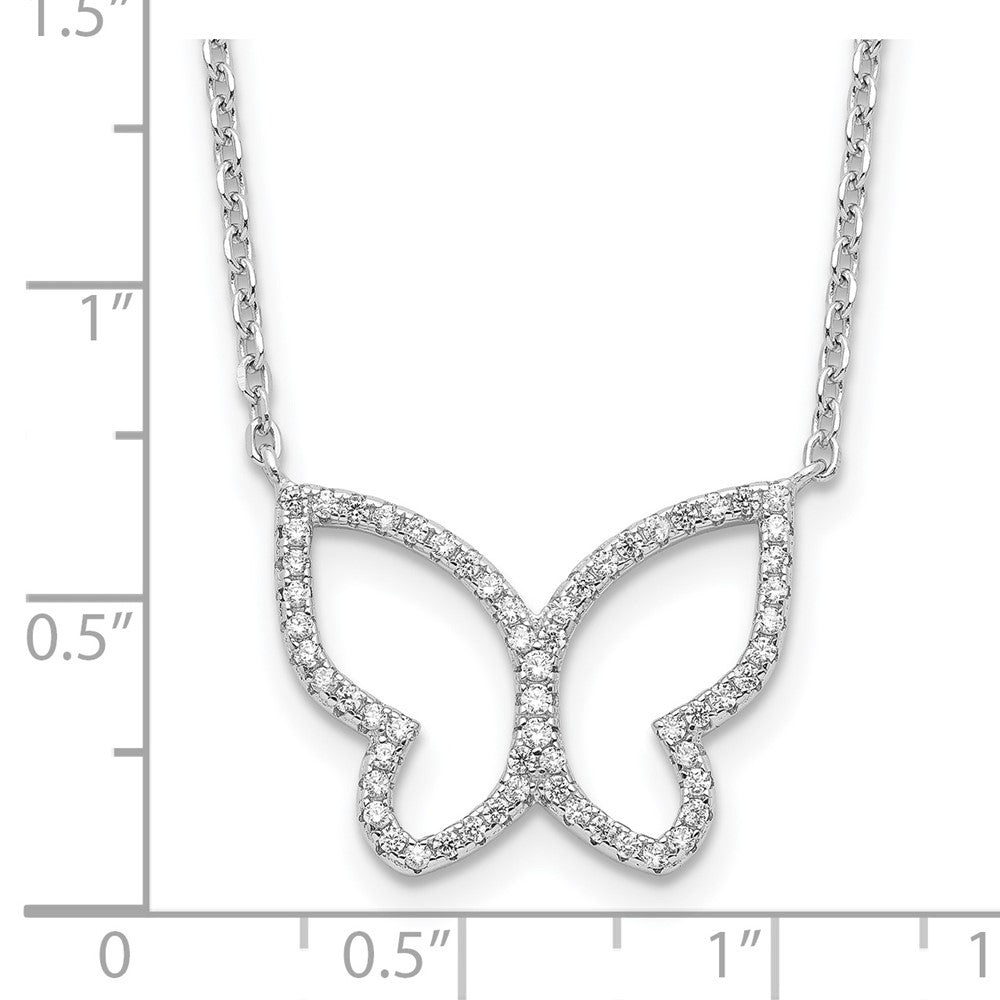 Sterling Silver Rhodium-plated Open Butterfly CZ w/2 in ext. Necklace 16 Inches