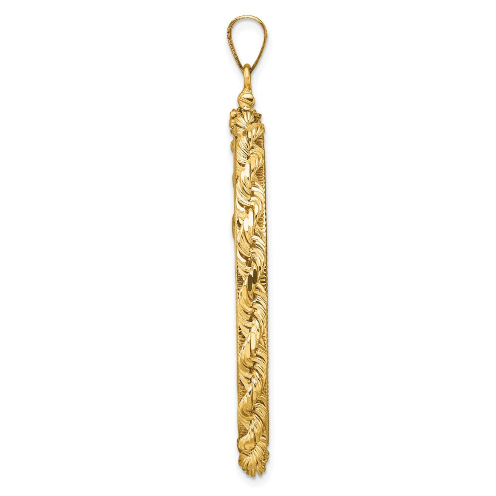 Wideband Distinguished Coin Jewelry 14k Polished Rope and Diamond-cut 37.0mm x 2.85mm Screw Top Coin Bezel Pendant