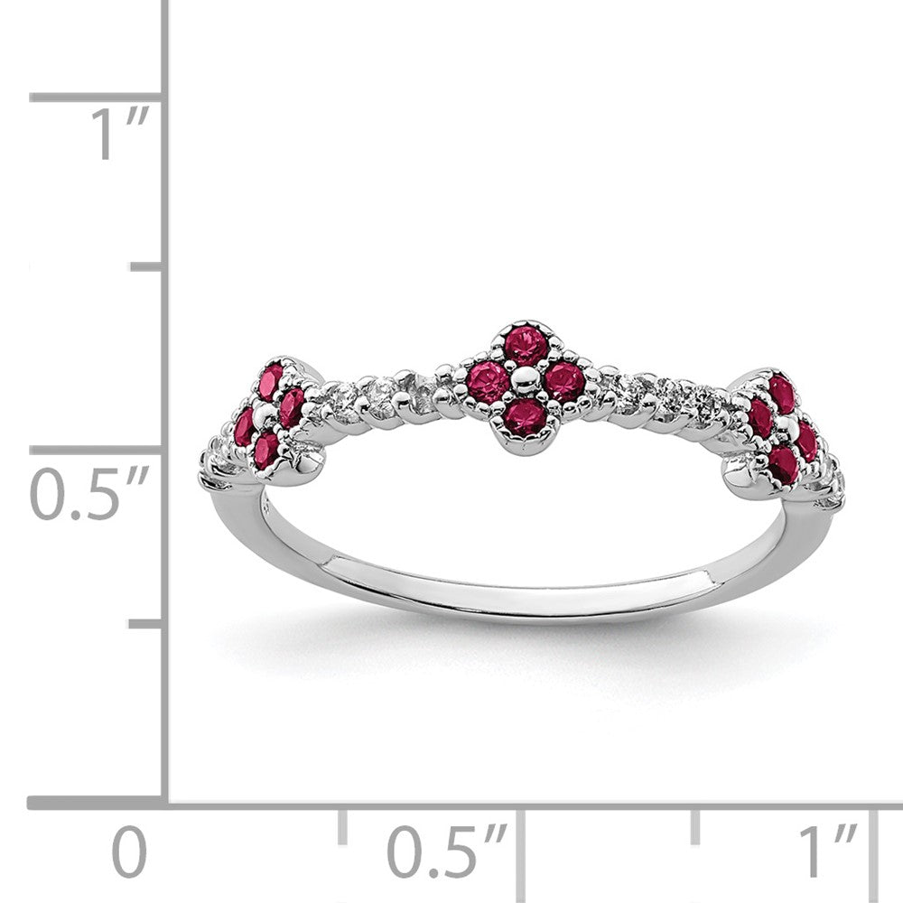 Sterling Silver Rhodium Plated Red & Clear CZ Ring