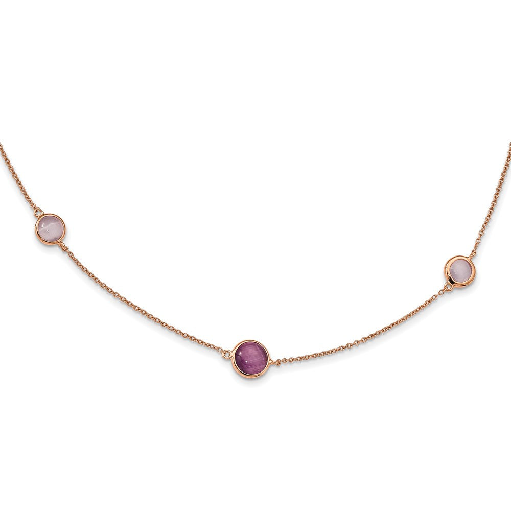 Sterling Silver Rose-tone Purple Created Cat's Eye Necklace