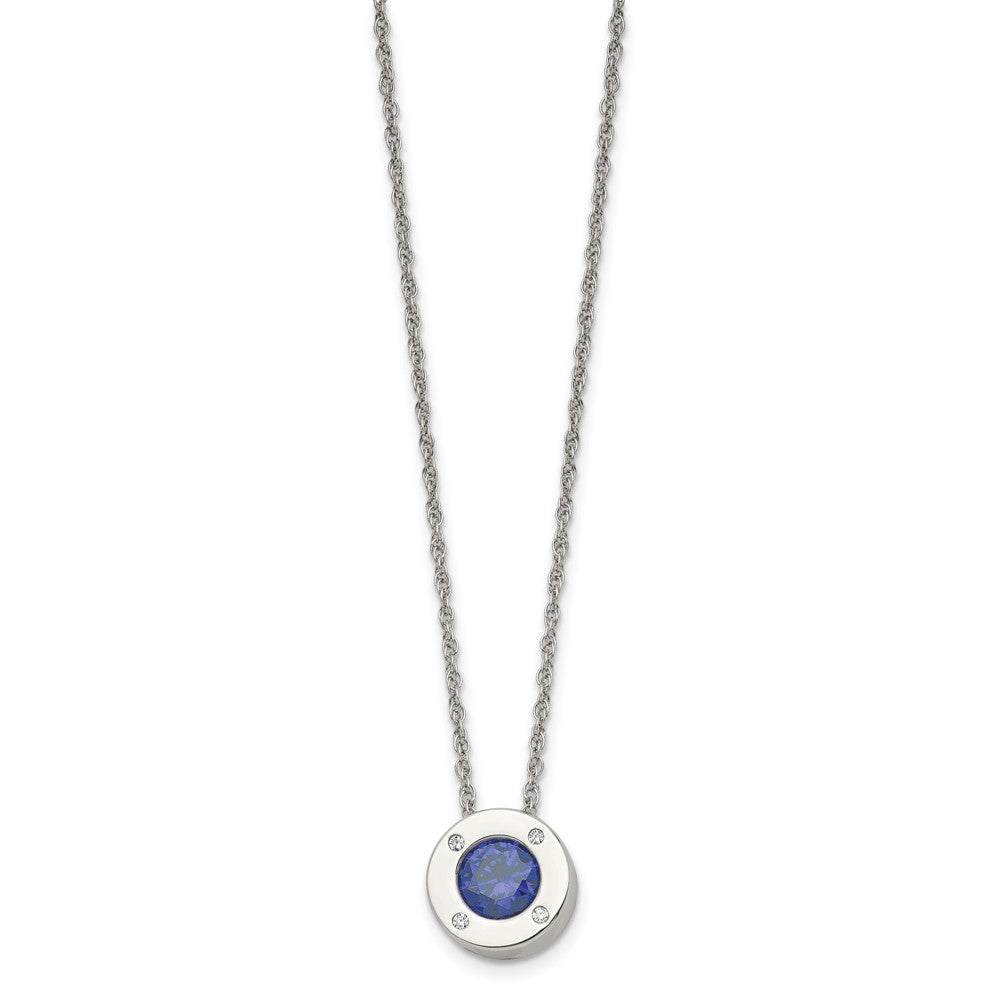 Stainless Steel Polished CZ September Birthstone 20in Necklace
