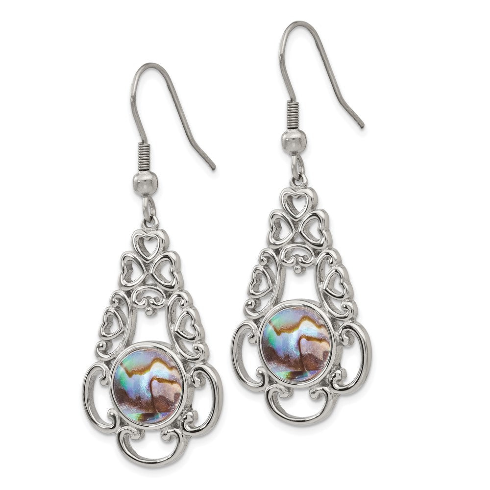 Stainless Steel Polished Filigree Imitation Abalone & Glass Dangle Earrings