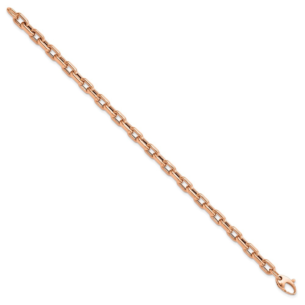 14K Rose Gold Polished and Textured Fancy Link Bracelet 7.5  inches
