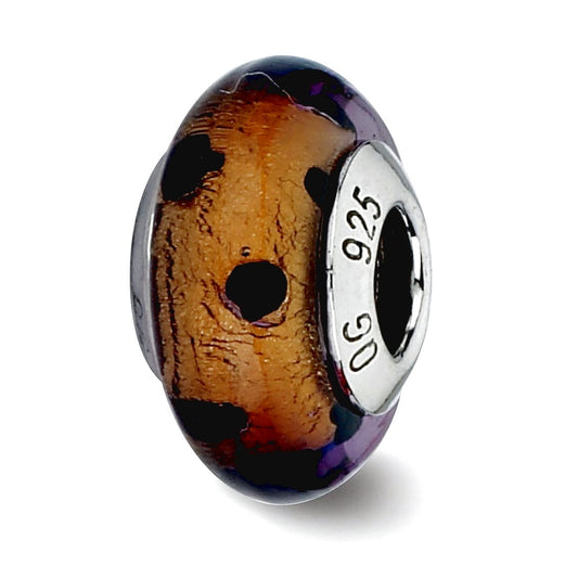 Sterling Silver Reflections Brown w/Black Dots Italian Murano Bead