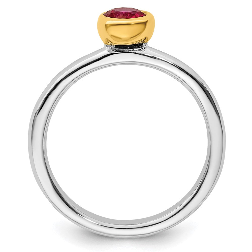 Sterling Silver Stackable Expressions w/Gold-plate Cr. Ruby Ring Size -9