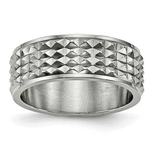 Titanium Polished 8mm Studded Band Size - 11