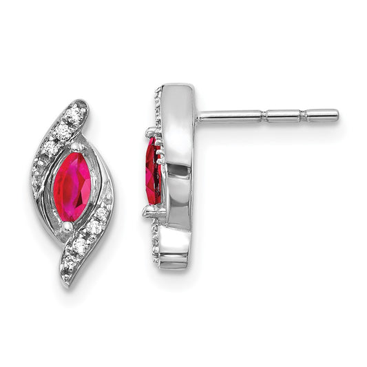 14k White Gold Diamond and Ruby Earrings
