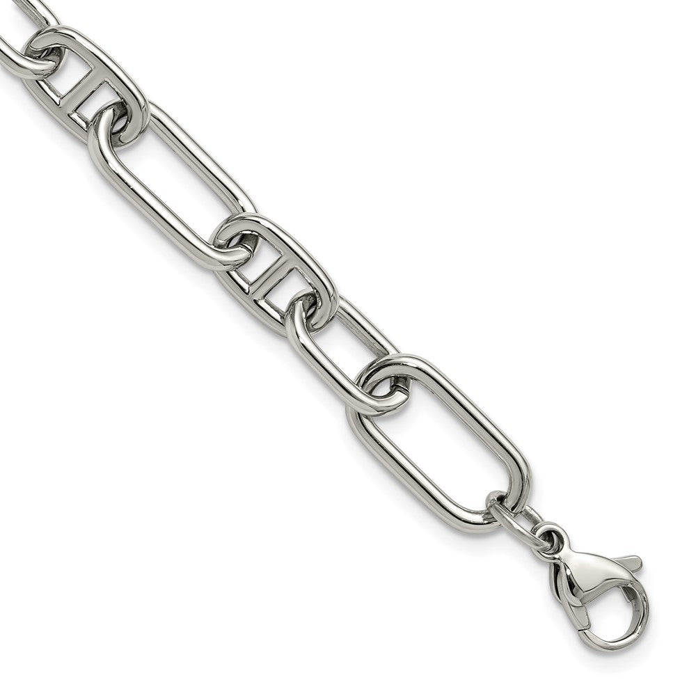Chisel Stainless Steel Polished 9mm 6.5 inch Plus 1.25 inch 9mm Open Link Bracelet 7.25 inches