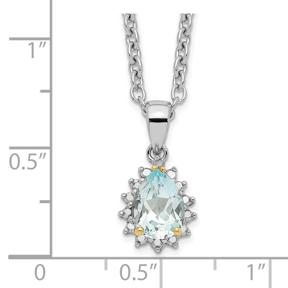 Brilliant Gemstones Sterling Silver with 14K Accent Rhodium-plated Sky Blue Topaz and Diamond 18 Inch Necklace with 2 Inch Extender 18 Inches