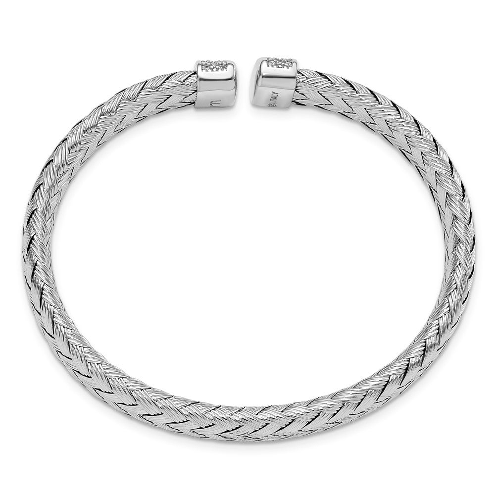 Sterling Silver RH-plated CZ Woven Flexible Cuff 6.5  inches