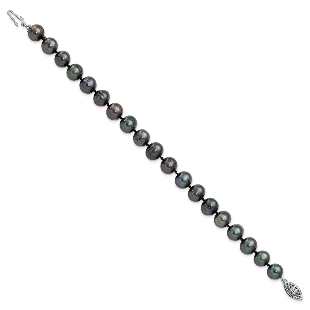 Sterling Silver Rhodium-plated 8-9mm Black Near-Round Freshwater Cultured Pearl 7.25 inch Bracelet 7.25 inches