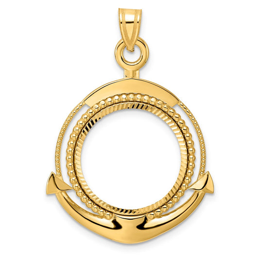 14k Diamond Cut Ships Anchor with 18.0mm Prong Coin Bezel Pendant