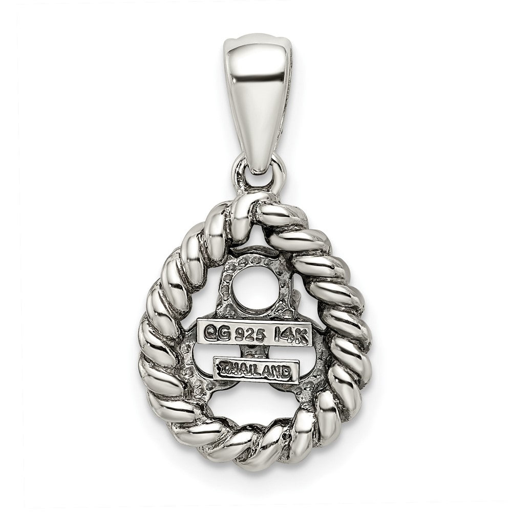 Sterling Silver Antiqued w/14k 3-stone w/Diamond Mothers Pendant Semi-Mount