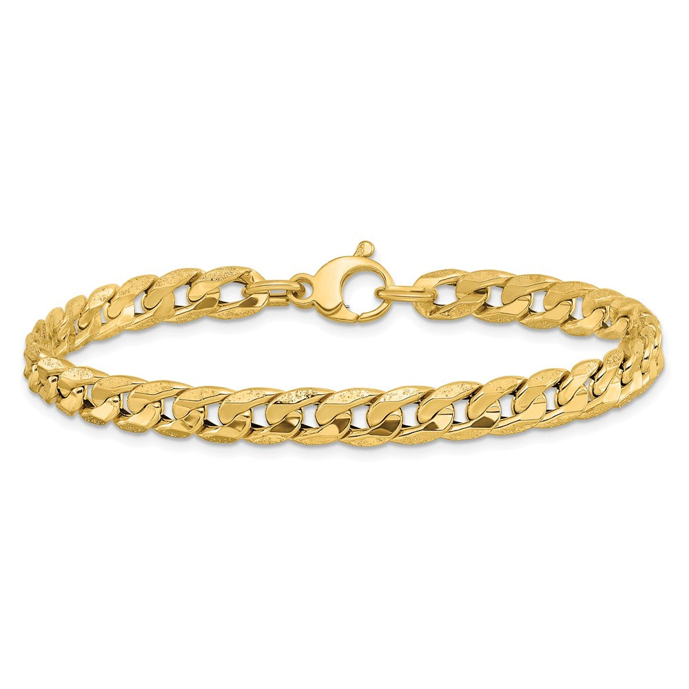 14K Polished and Textured Fancy Curb Bracelet 7.5  inches
