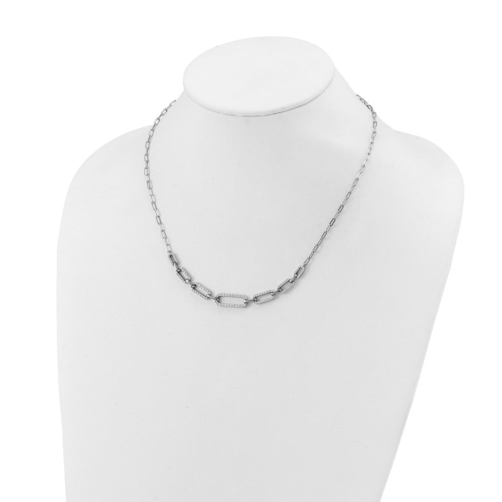 Sterling Shimmer Sterling Silver Rhodium-plated CZ 102 Stone Paper Clip Link 16 in with 2 inch Extension Necklace 16 Inches