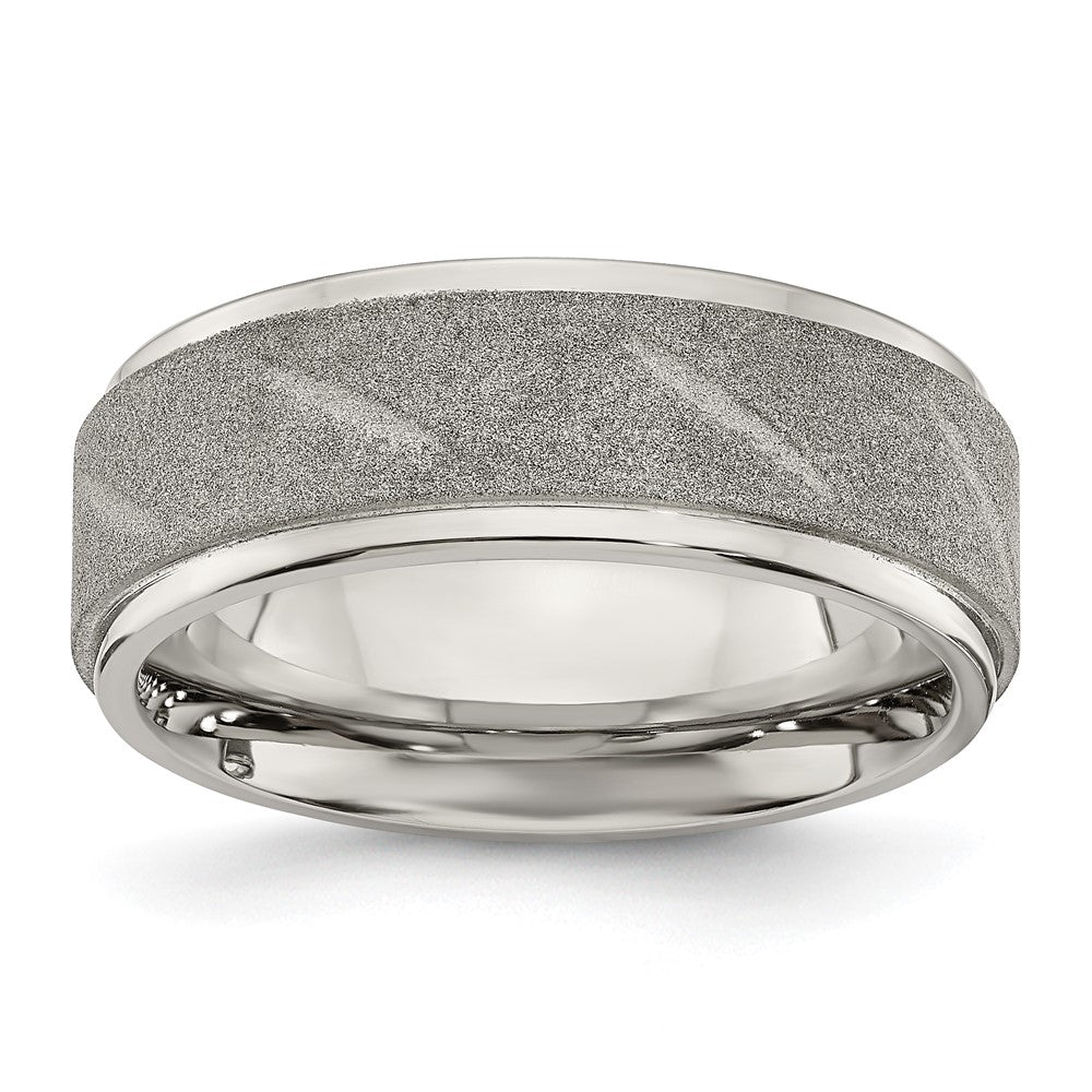 Stainless Steel Polished and Satin Ridged Edge 8mm Band Size - 11
