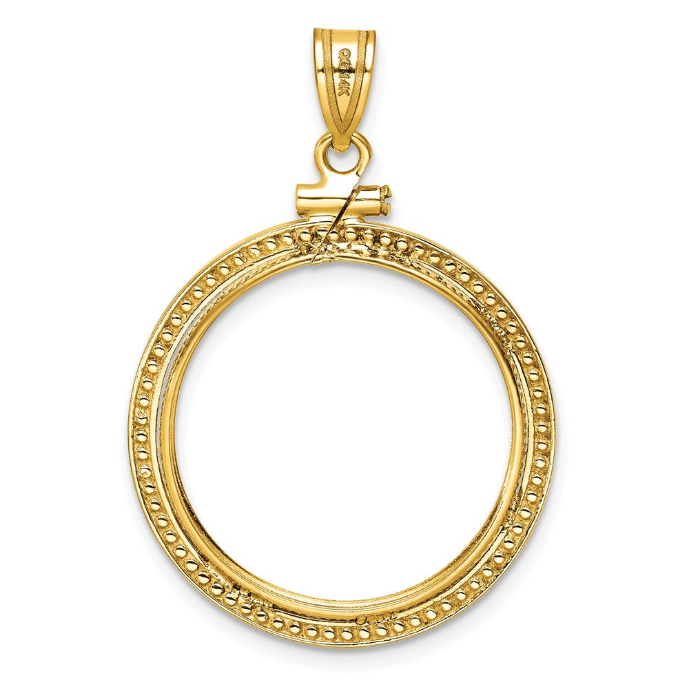 Wideband Distinguished Coin Jewelry 14k Polished and Beaded 22.0mm x 1.9mm Screw Top Coin Bezel Pendant