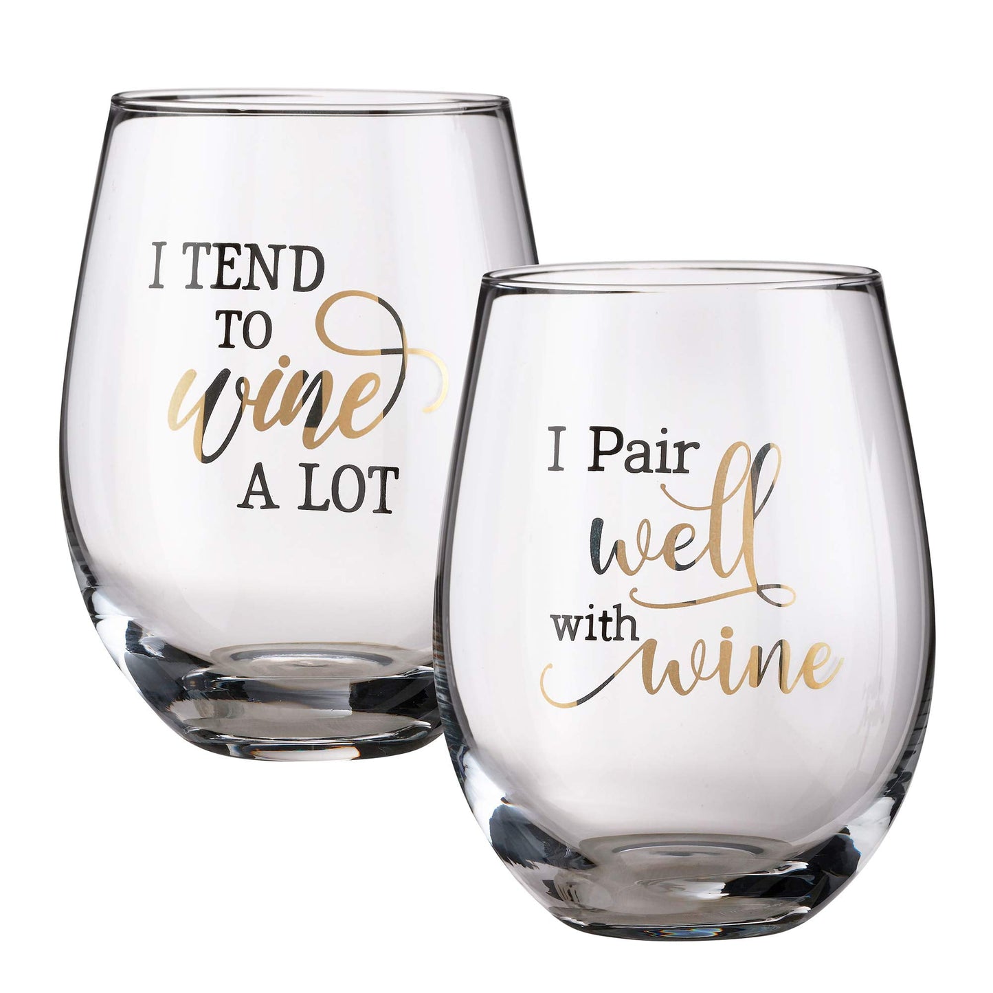Lillian Rose Glass Set with Funny Wine Sayings, 4.75", Clear