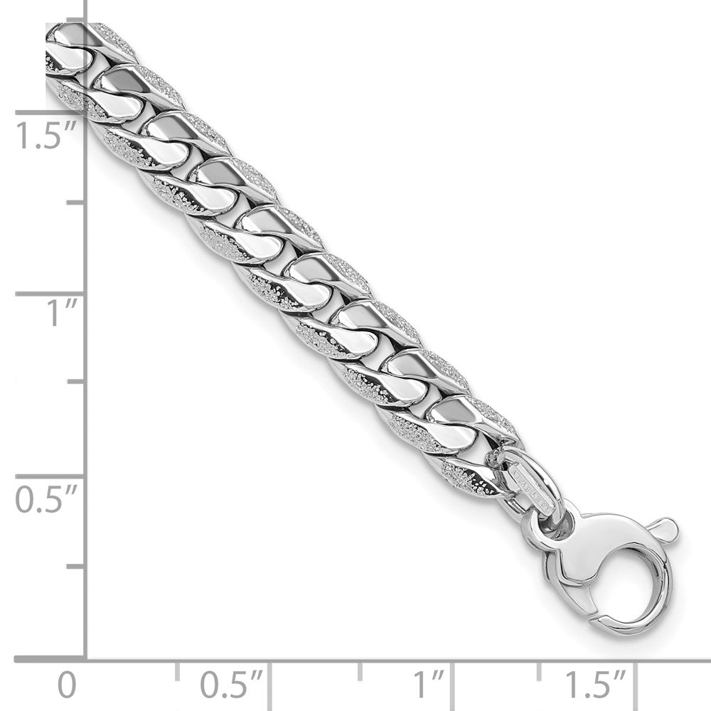 14K White Gold Polished and Textured Fancy Curb Bracelet 7.5  inches