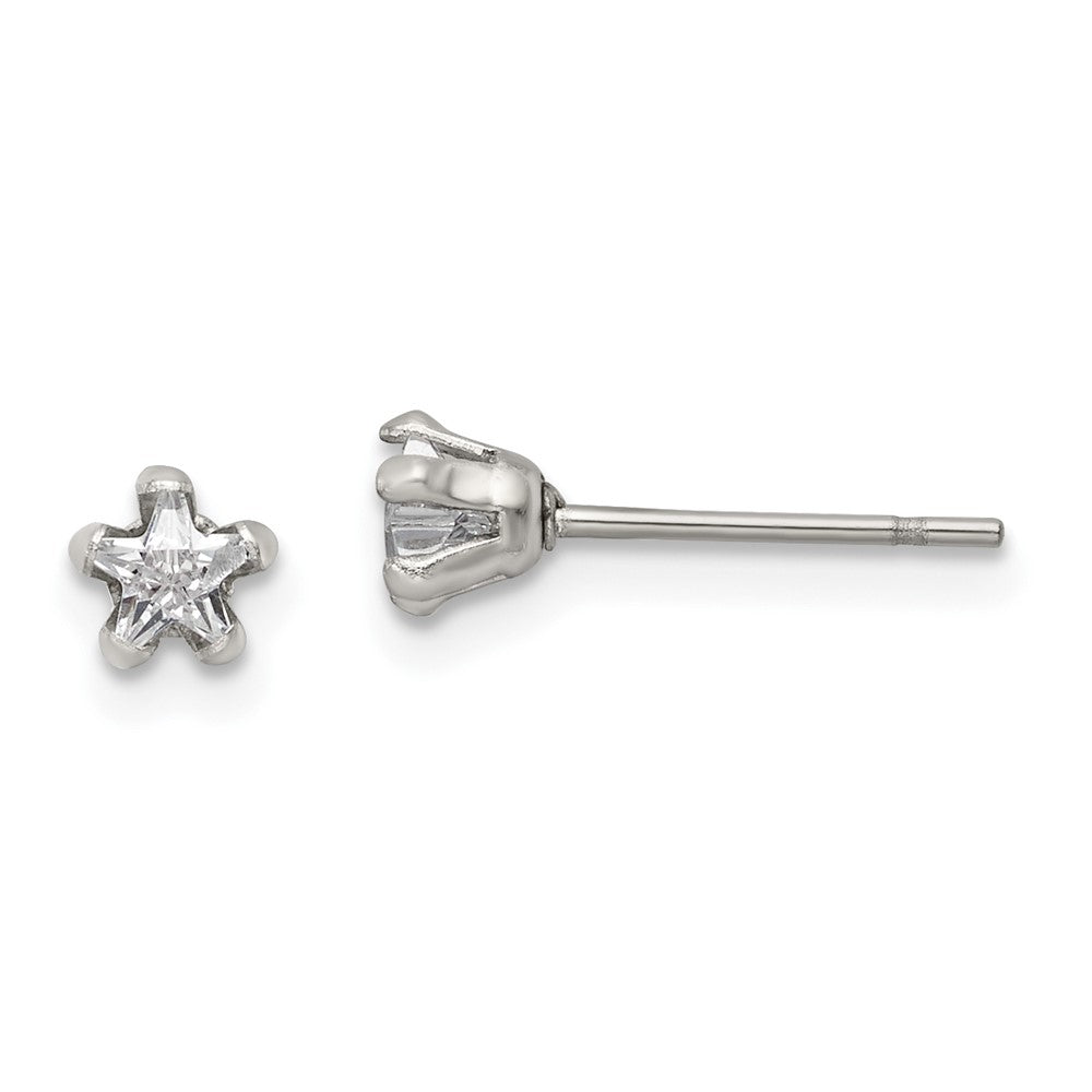Stainless Steel Polished 4mm Star CZ Stud Post Earrings