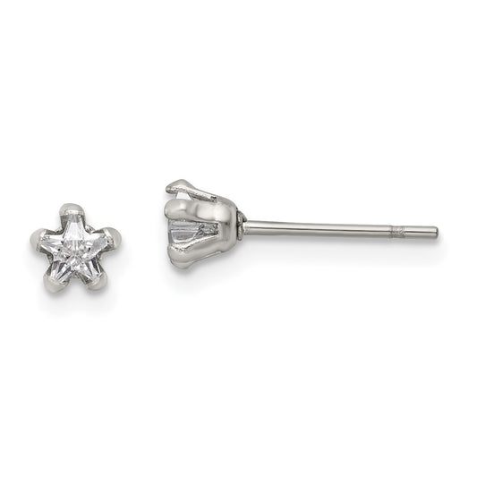 Stainless Steel Polished 4mm Star CZ Stud Post Earrings